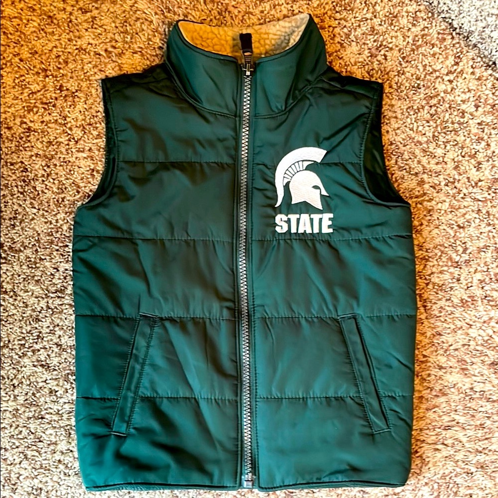 Green Puffer Vest with Spartan Logo